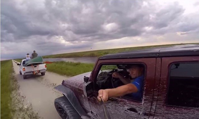 A Jeep Driver Using Selfie Stick Gone Wrong