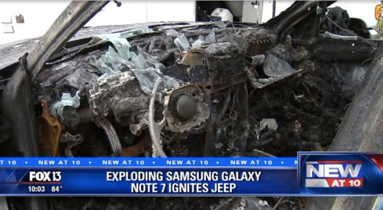 Samsung Galaxy Note 7 Phone Sets Jeep on Fire