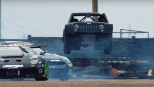 A Jeep joins in BattleDrift 2 with a Nissan GT-R and a Lamborghini.