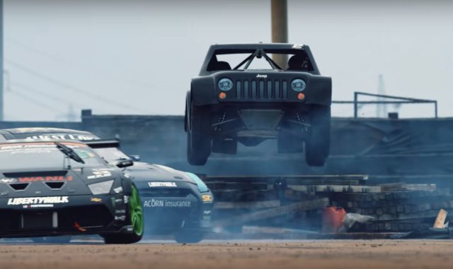 A Jeep joins in BattleDrift 2 with a Nissan GT-R and a Lamborghini.