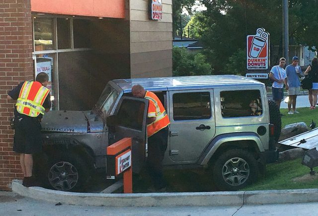 Jeep Wrangler Crashes Into Dunkin’ Donuts