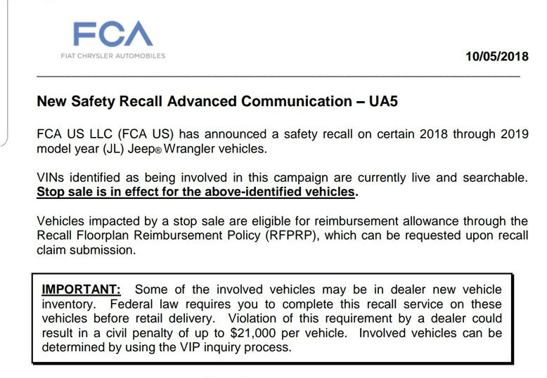 FCA recall.