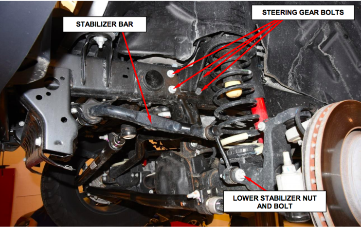 Jeep JL Wrangler recall diagram, inner track bar bracket weld. 