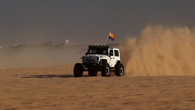 JK Wrangler with supercharged 427 LSX Swap Racing In Sand